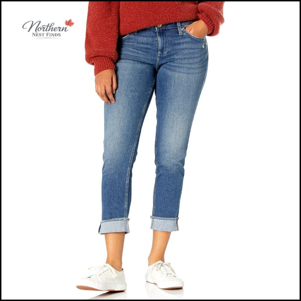 Boyfriend Jeans with Fringe Cuff Stretch Fit